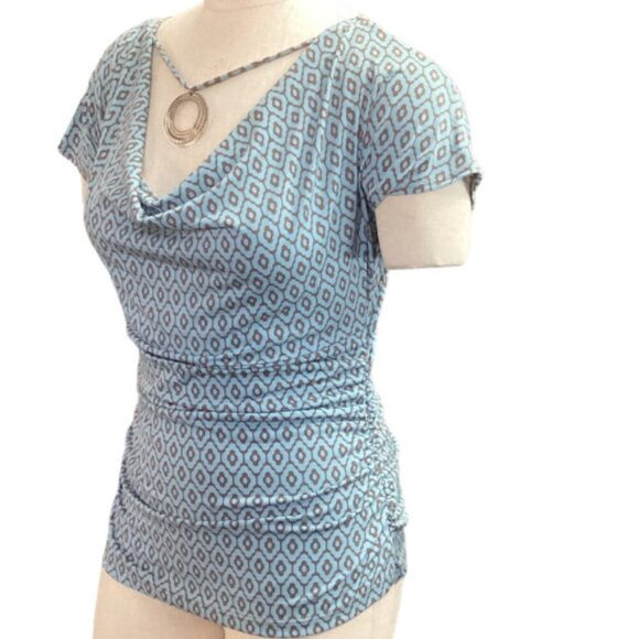 VTG Retro Ally B Ruched Short Sleeve Jersey Knit Top Choker Accent Sz L 158B - Picture 3 of 9